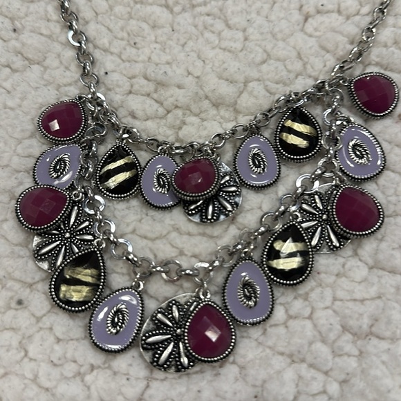 Premier Designs Violet Silver Chunky Bib Statement Necklace Limited Edition - Picture 3 of 6